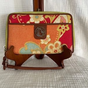 Spartina 449 Natural Linen & Leather Clutch/Wallet/Wristlet